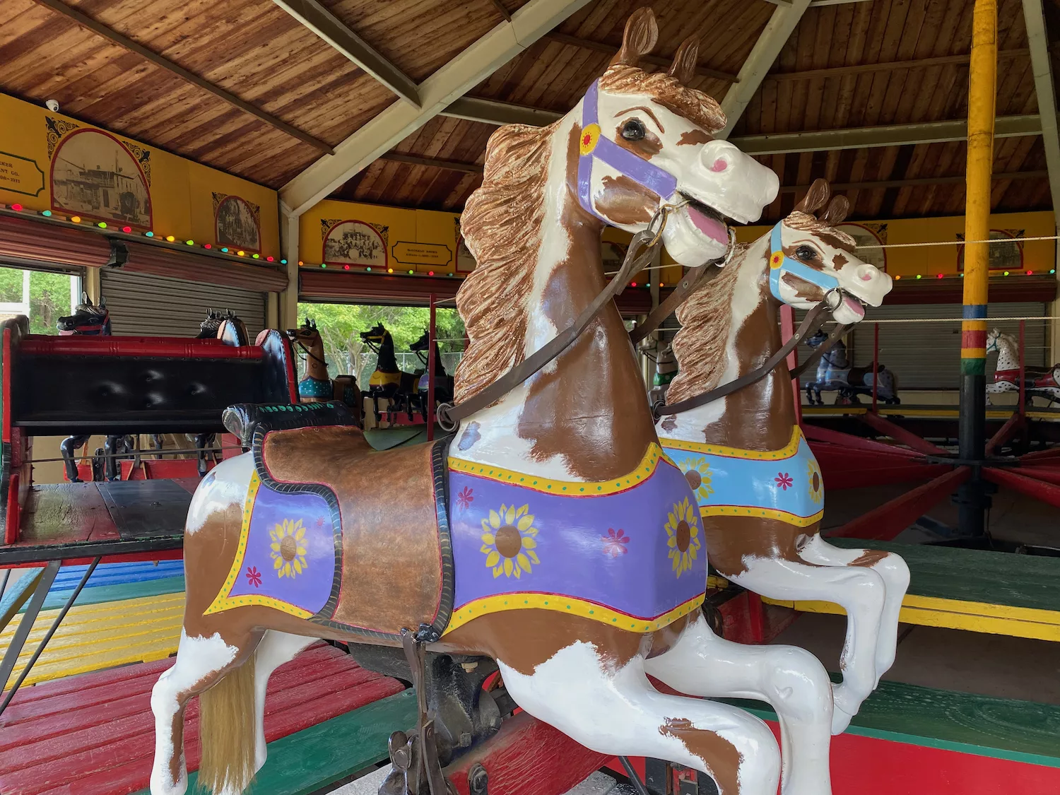 Carousel horses at C.W. Parker Carousel at Dickinson County Heritage Center in Abilene, Kansas