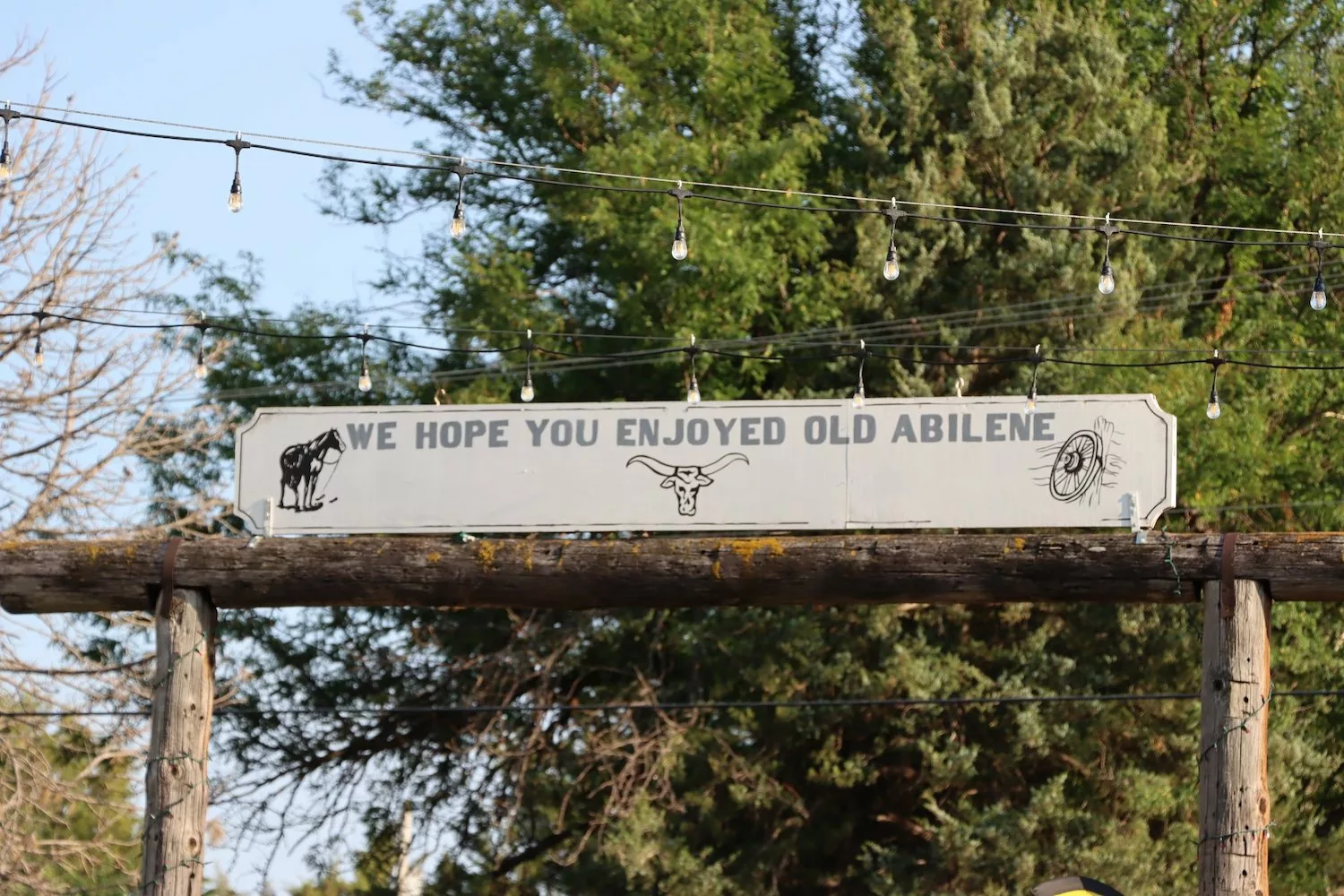 "We hope you enjoyed Old Abilene" sign at at Old Abilene Town in Abilene, Kansas