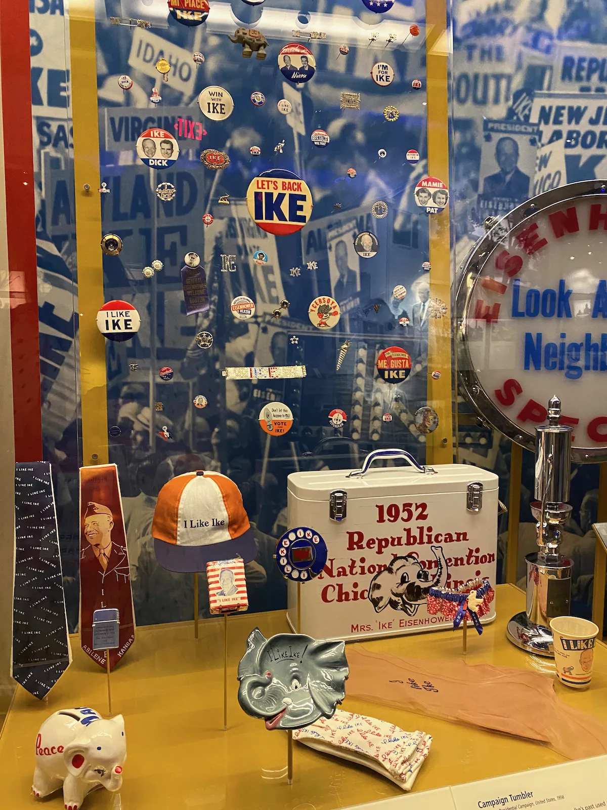 Memorabilia from the presidential campaigns of President Eisenhower at the Dwight D. Eisenhower Presidential Museum & Library in Abilene, Kansas