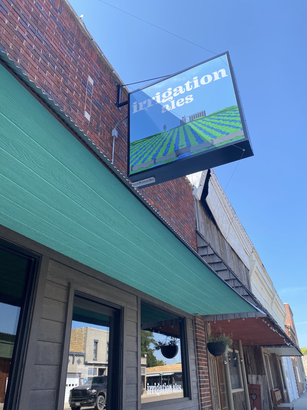Exterior signage for Irrigation Ales in Courtland, Kansas