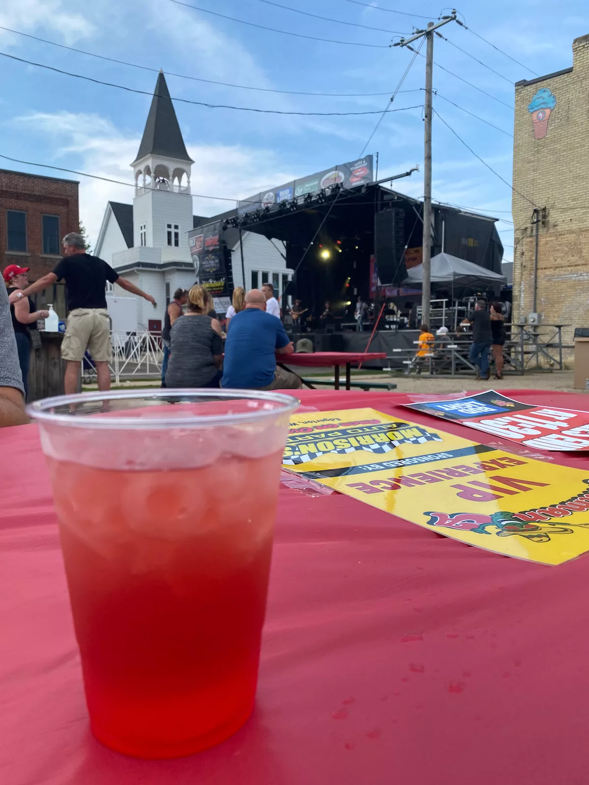 Drink on table in front of stage at Chilimania in Edgerton, Wisconsin