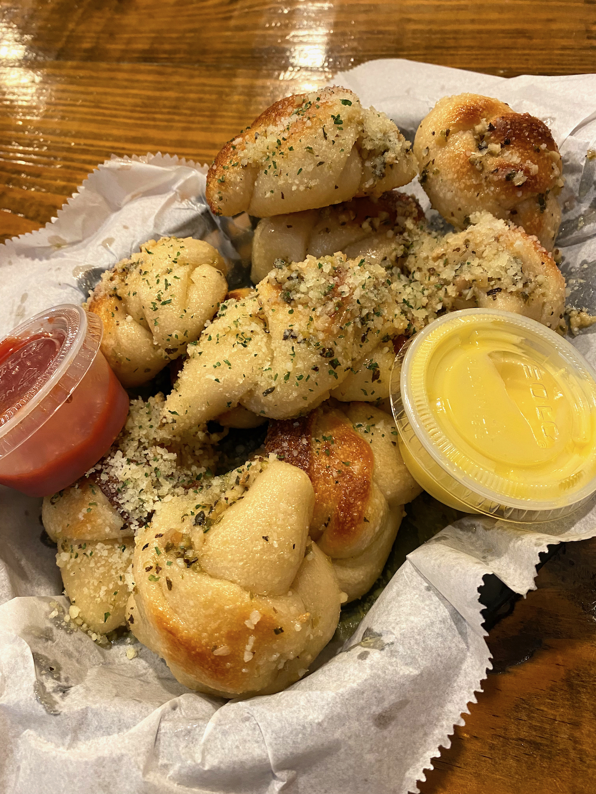 Garlic knots at the Greathouse of Pizza in Casey, Illinois