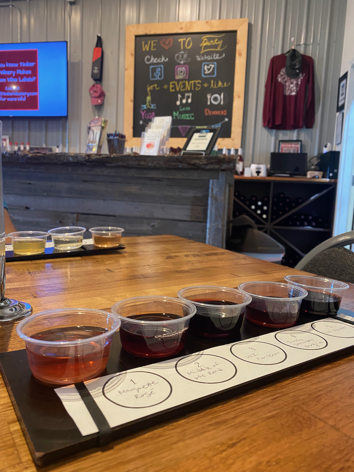 Wine tasting flight at Timber Hill Winery in Milton, Wisconsin