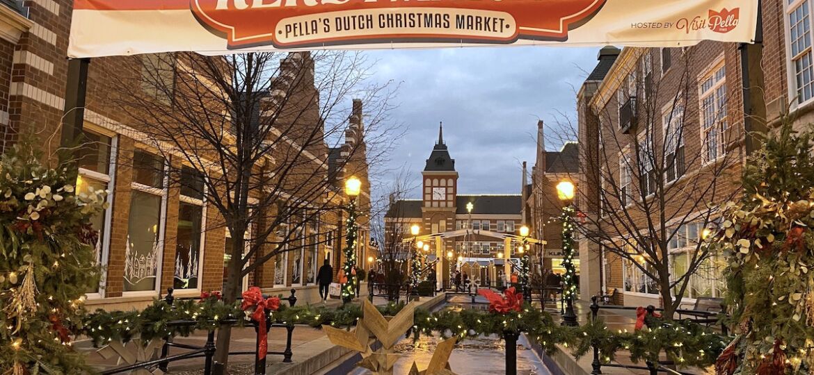 Signage for the Kerstmarkt, Pella's Dutch Christmas market in Pella, Iowa