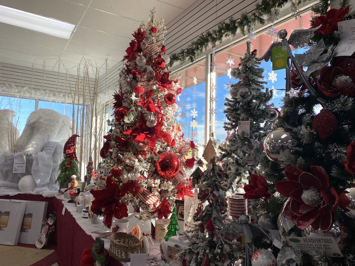 Christmas decor at Mahaska Drug in Oskaloosa, Iowa