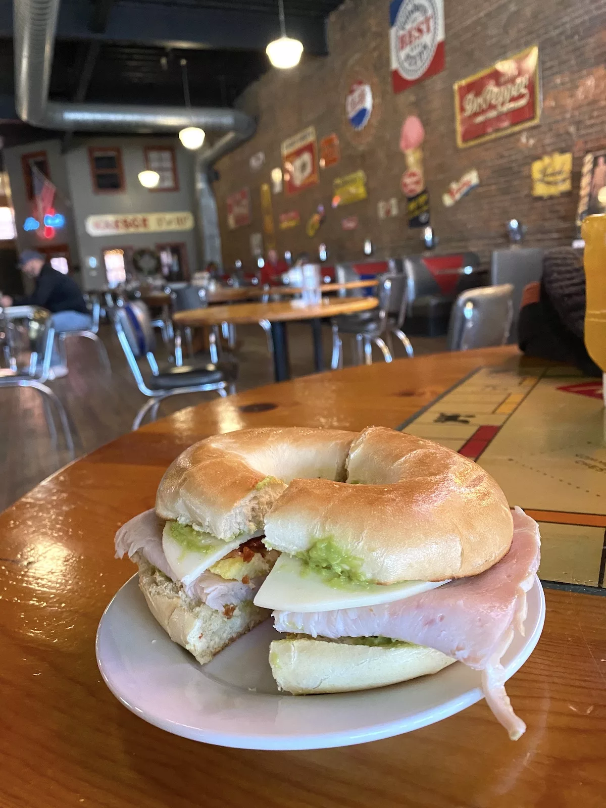 Breakfast bagel sandwich at Smokey Row Coffee in Oskaloosa, Iowa