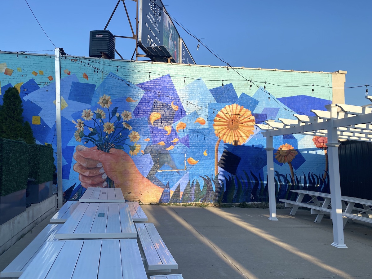 Mural on the patio at Armored Gardens in Davenport, Iowa