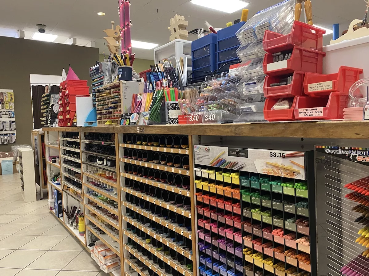 Display of pens at Art Co-op in Lincoln Square Mall in Urbana, Illinois