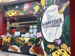 Mural and ordering window at Baldarotta’s Porketta & Sicilian Sandwiches in Urbana, Illinois