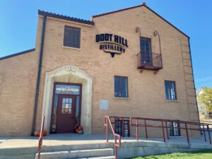 Brick exterior of Boot Hill Distillery in Dodge City, Kansas