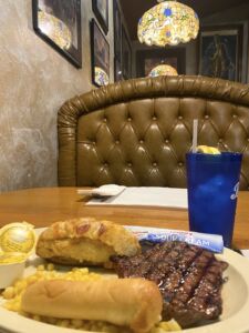 Steak dinner at Casey's Cowtown Club in Dodge City, Kansas