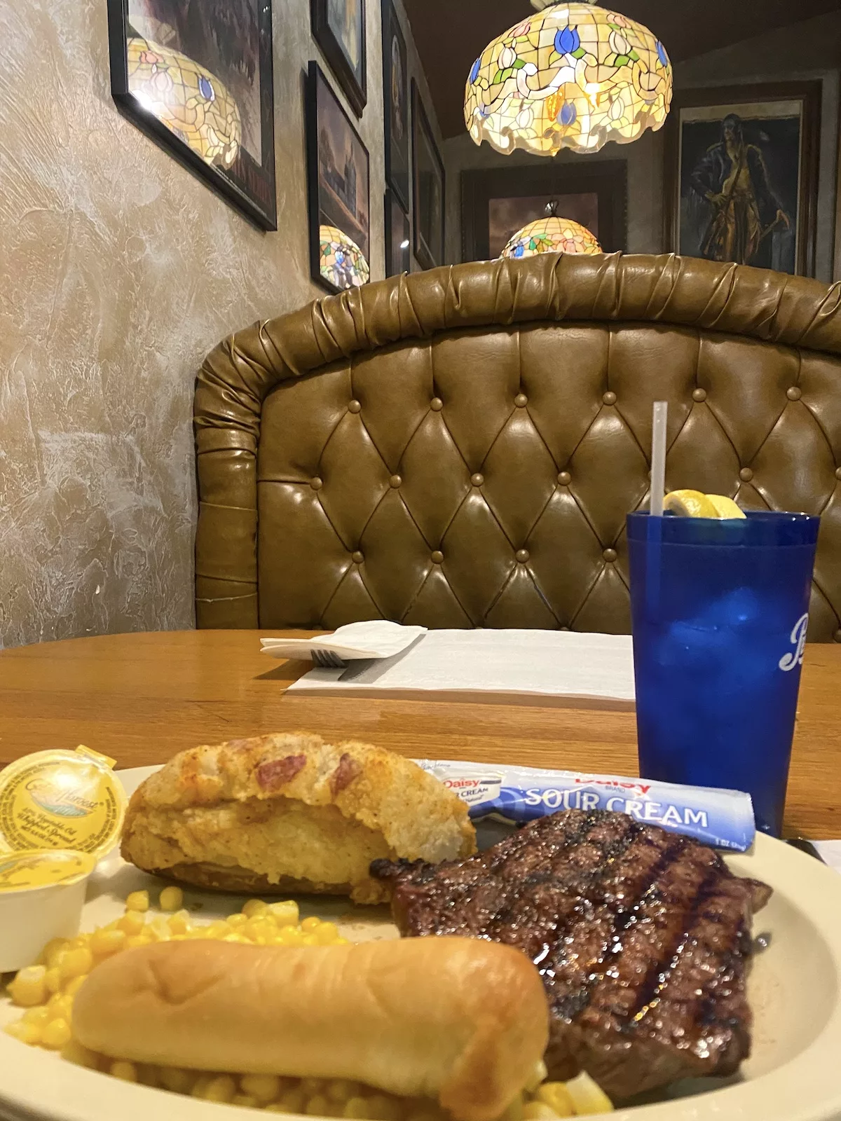 Steak dinner at Casey's Cowtown Club in Dodge City, Kansas