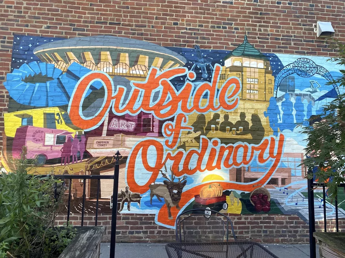 Mural that says "Outside of Ordinary" in downtown Champaign, Illinois