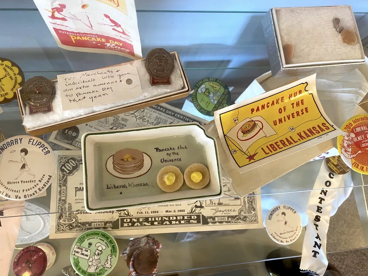 Memorabilia from International Pancake Day at the International Pancake Day Hall of Fame in Liberal, Kansas