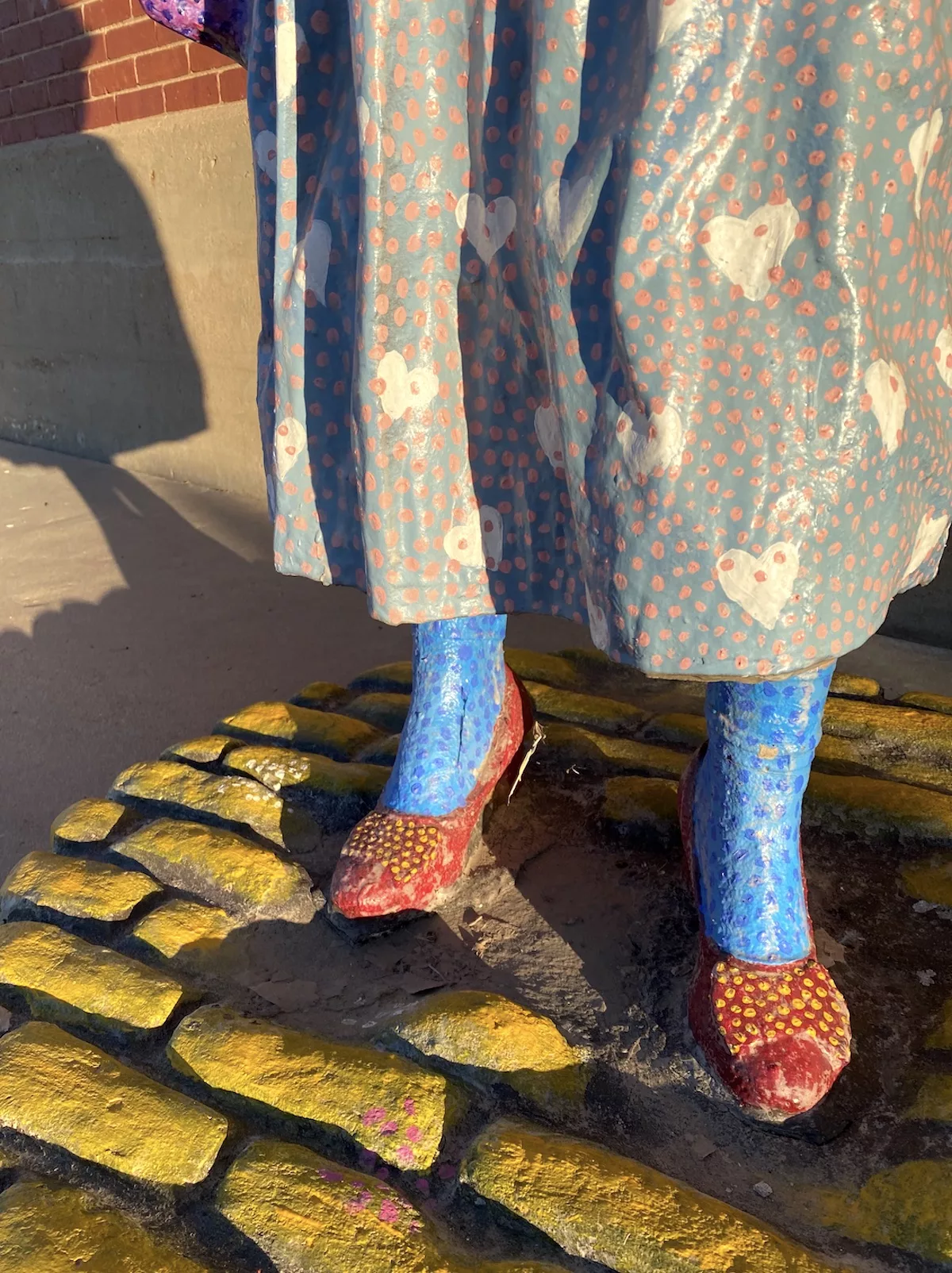 Close-up of polka dotted statue of Dorothy Gale in Liberal, Kansas