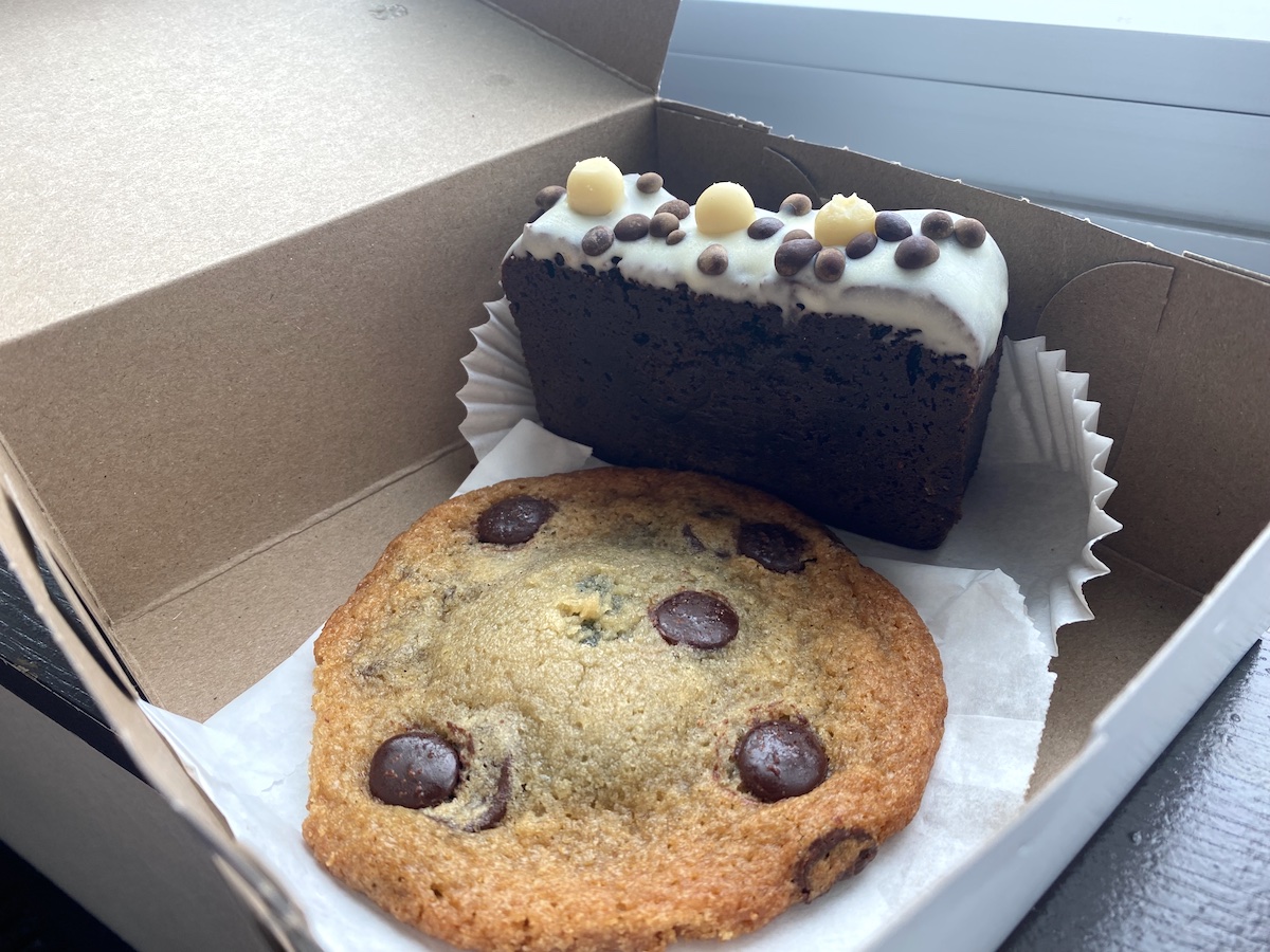 Mochi chocolate chip cookie and matcha brownie from Suzu's in Champaign, Illinois