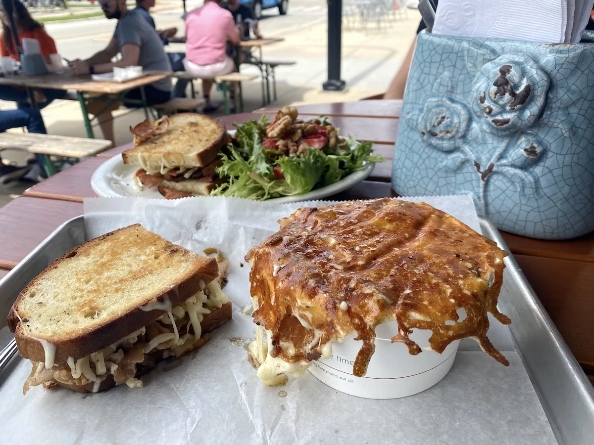 Sandwiches, salad and French onion soup at The Bread Co. in Urbana, Illinois