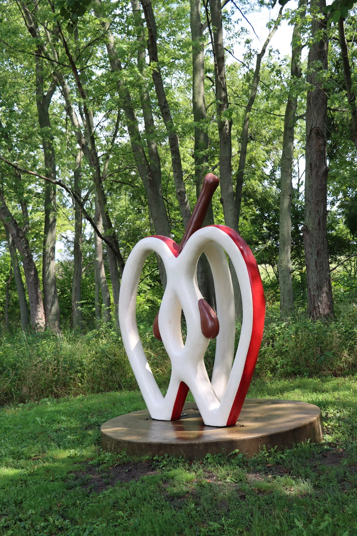 Apple sculpture in Wendell Sculpture Garden in Meadowbrook Park in Urbana, Illinois