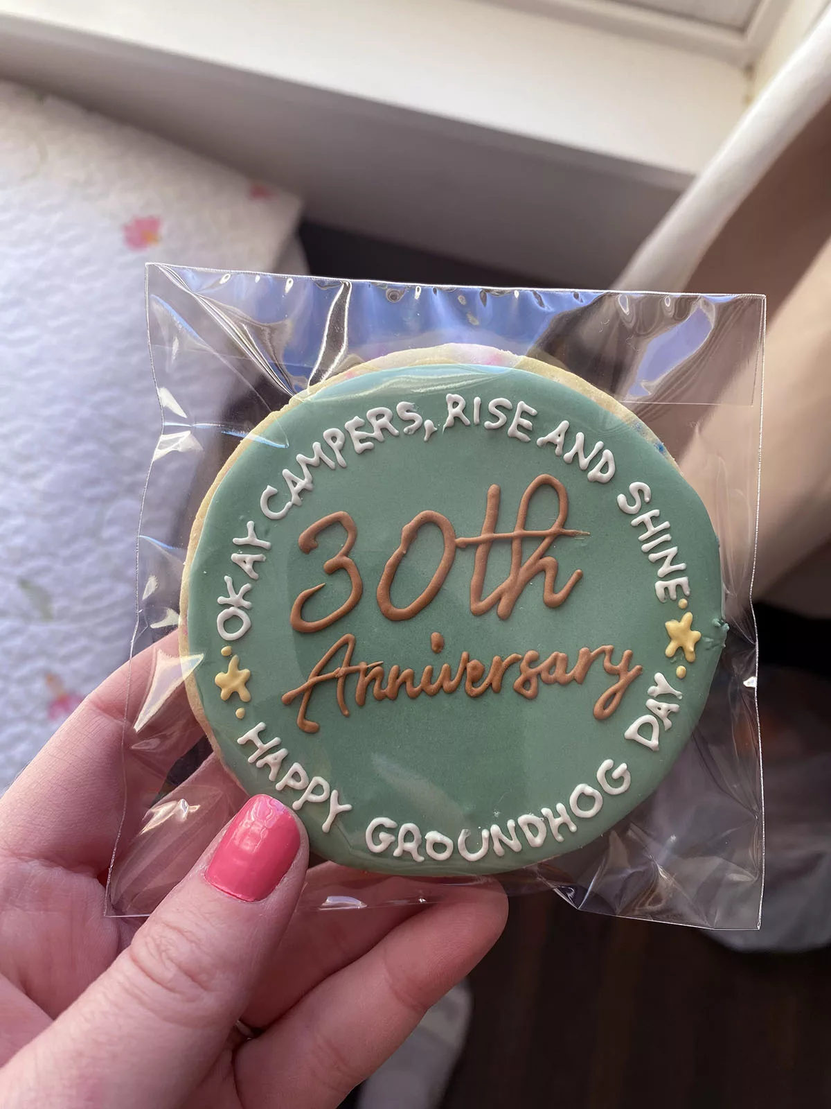 30th anniversary Groundhog Day cookie at the Cherry Tree Inn Bed & Breakfast in Woodstock, Illinois