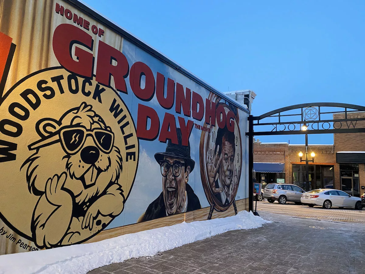 Groundhog Day movie mural in Woodstock, Illinois