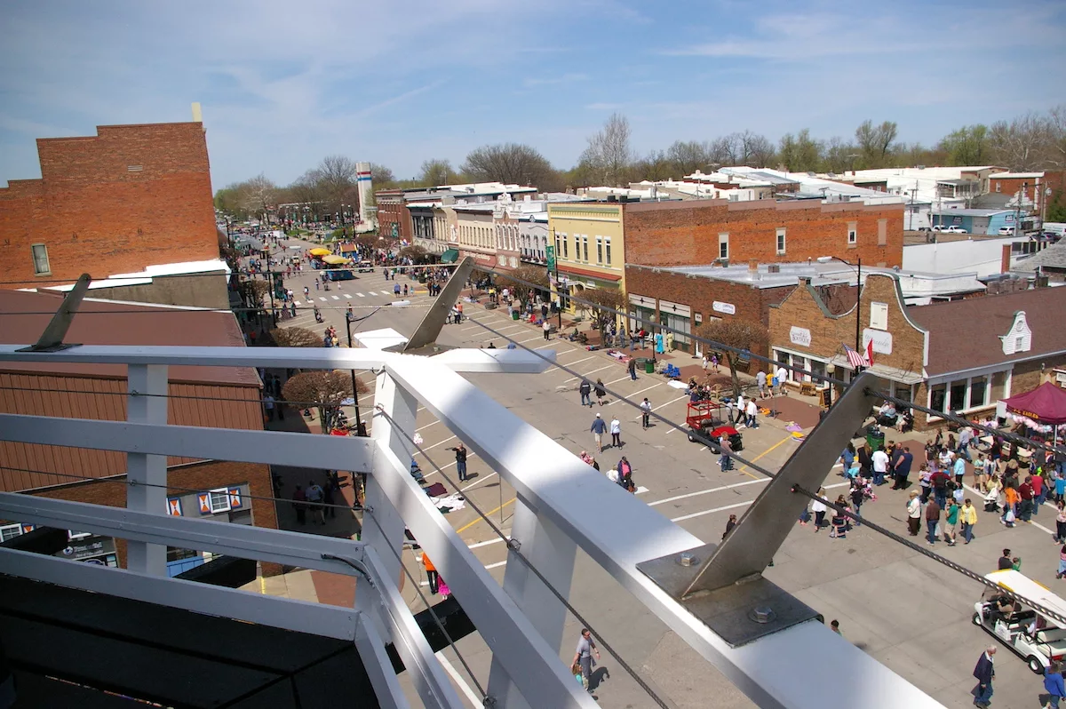 View of downtown Pella, Iowa from the balcony of Vermeer Mills