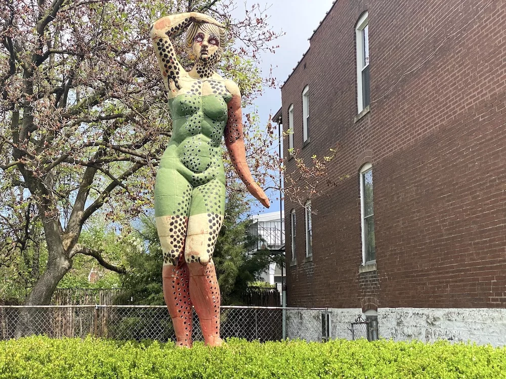 Sculpture known as the Italian Spaghetti Lady in The Hill neighborhood of St. Louis, Missouri