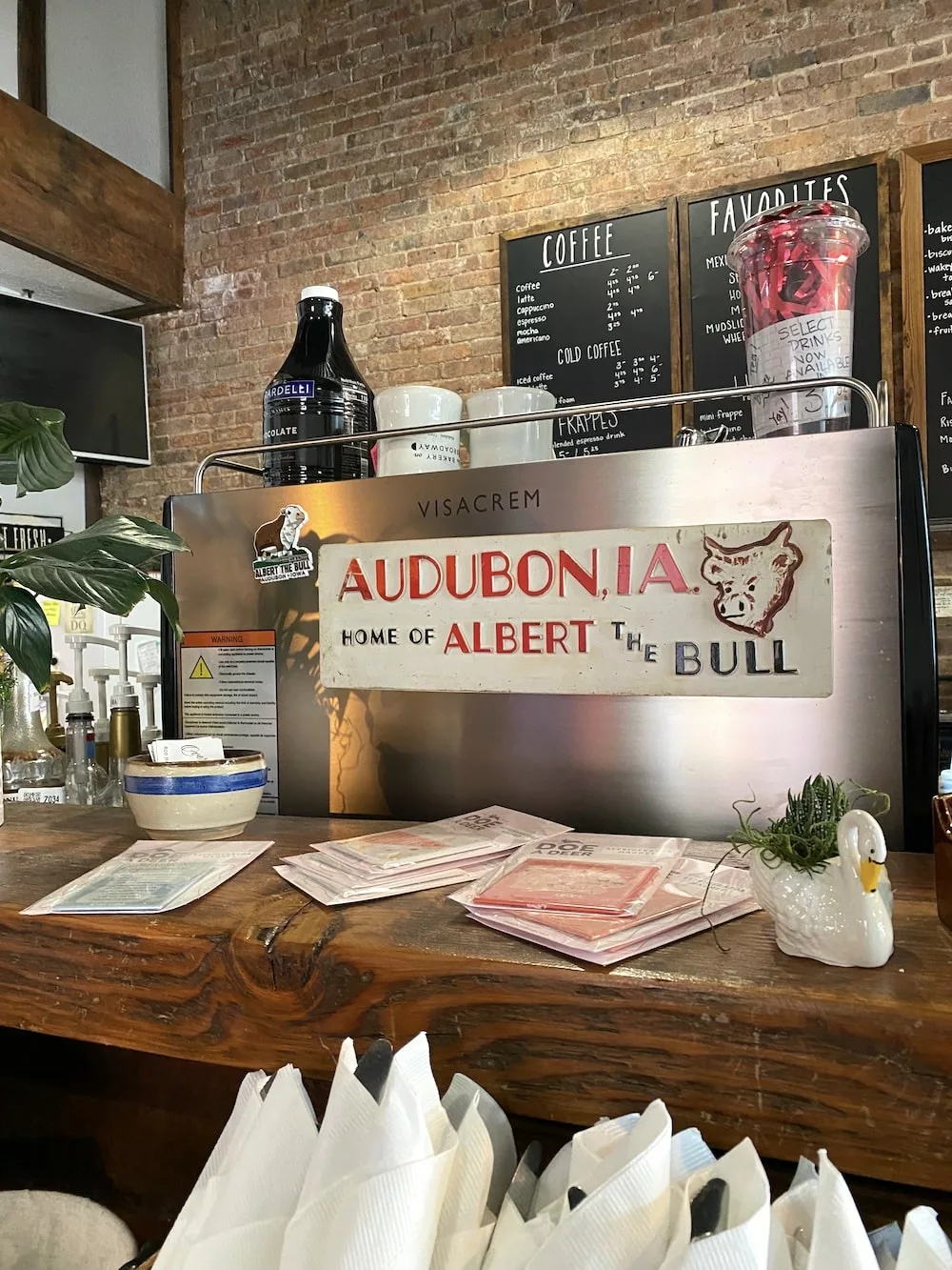 Vintage Albert the Bull memorabilia at The Bakery on Broadway in Audubon, Iowa