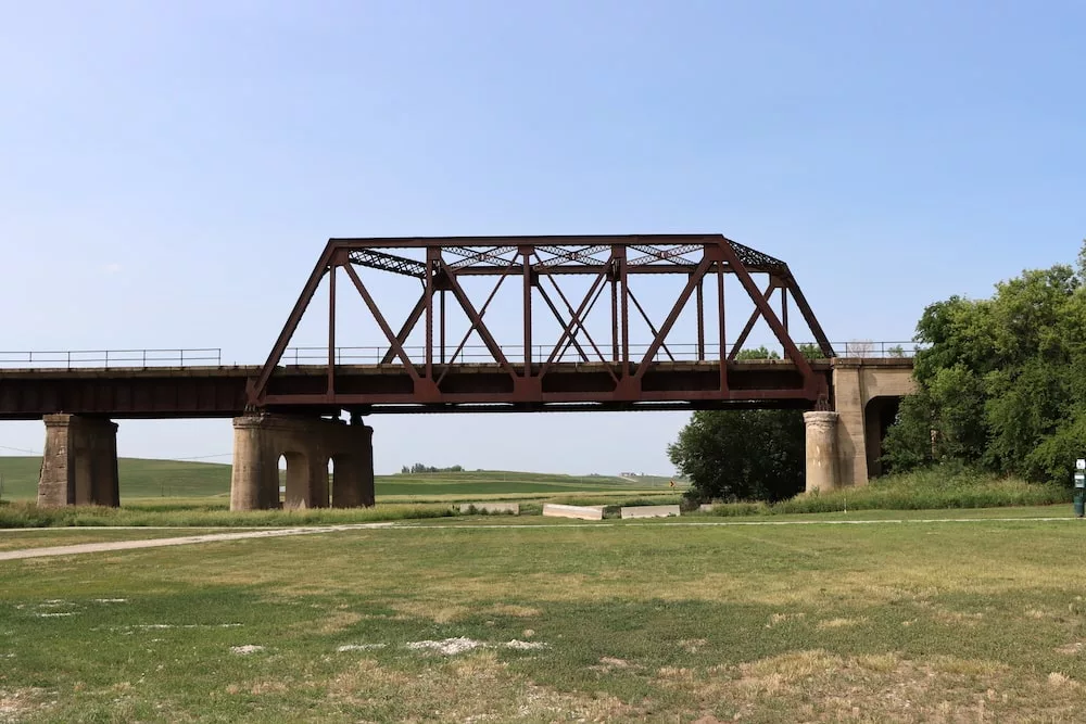 Old trestle train bridge at Trestle Park in Manning, Iowa