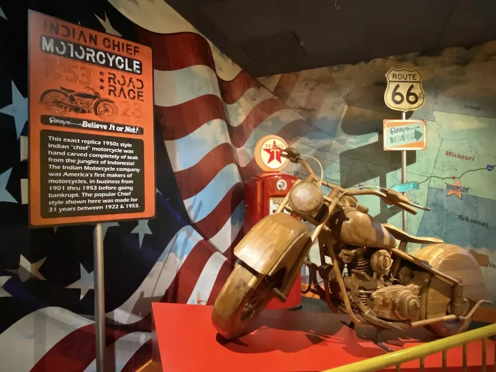 Wooden motorcycle at Ripley's Odditorium in Branson, Missouri