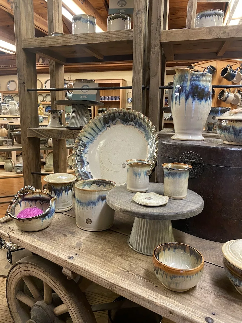 Display of artisan pottery at Silver Dollar City in Branson, Missouri