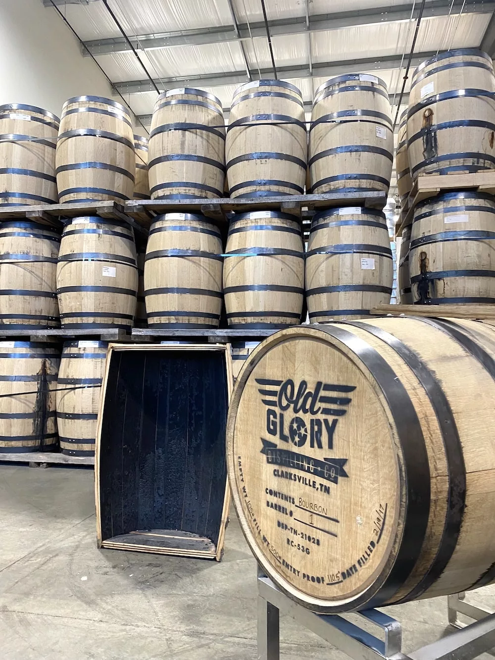 Barrels at Old Glory Distilling Co. in Clarksville, Tennessee